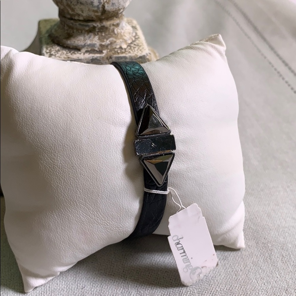 Charming Charlie’s black leather & metal bracelet